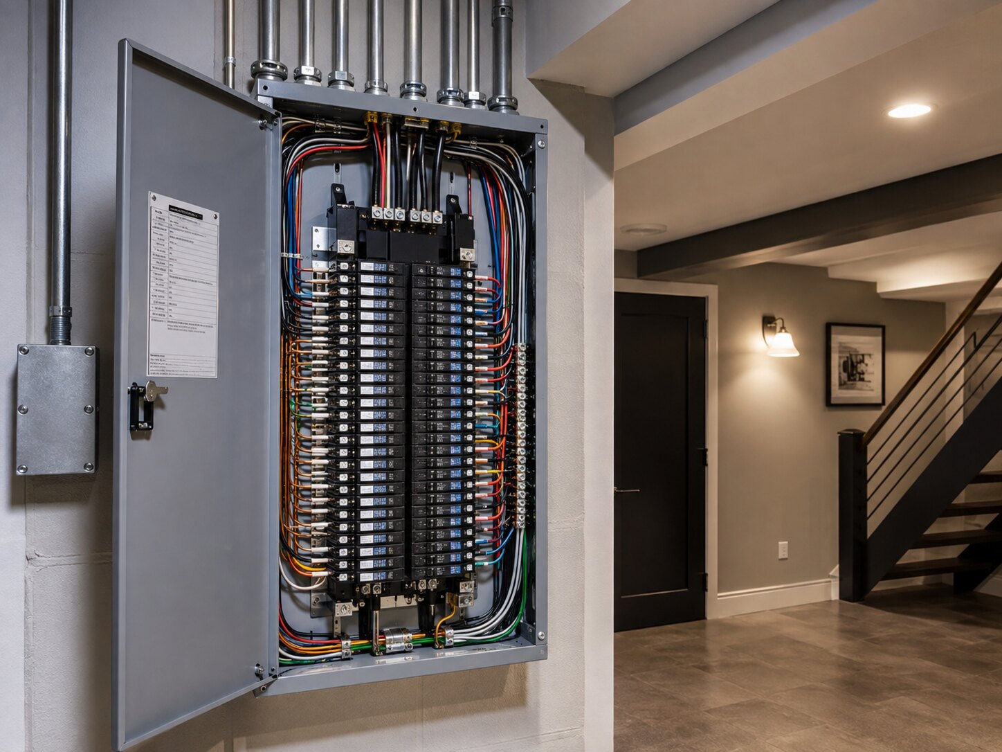 Modern residential electrical panel upgrade with neat wiring